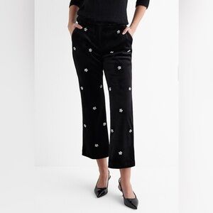 Express High Waisted Velvet Embellished Cropped Straight Leg Pant